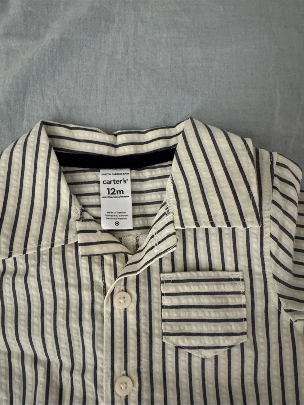 Carter's Cream and Black Striped Button Romper